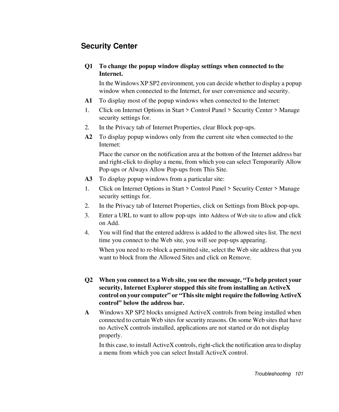 Samsung NP-P29R000/SEB, NP-P29K001/SEB manual Security Center 