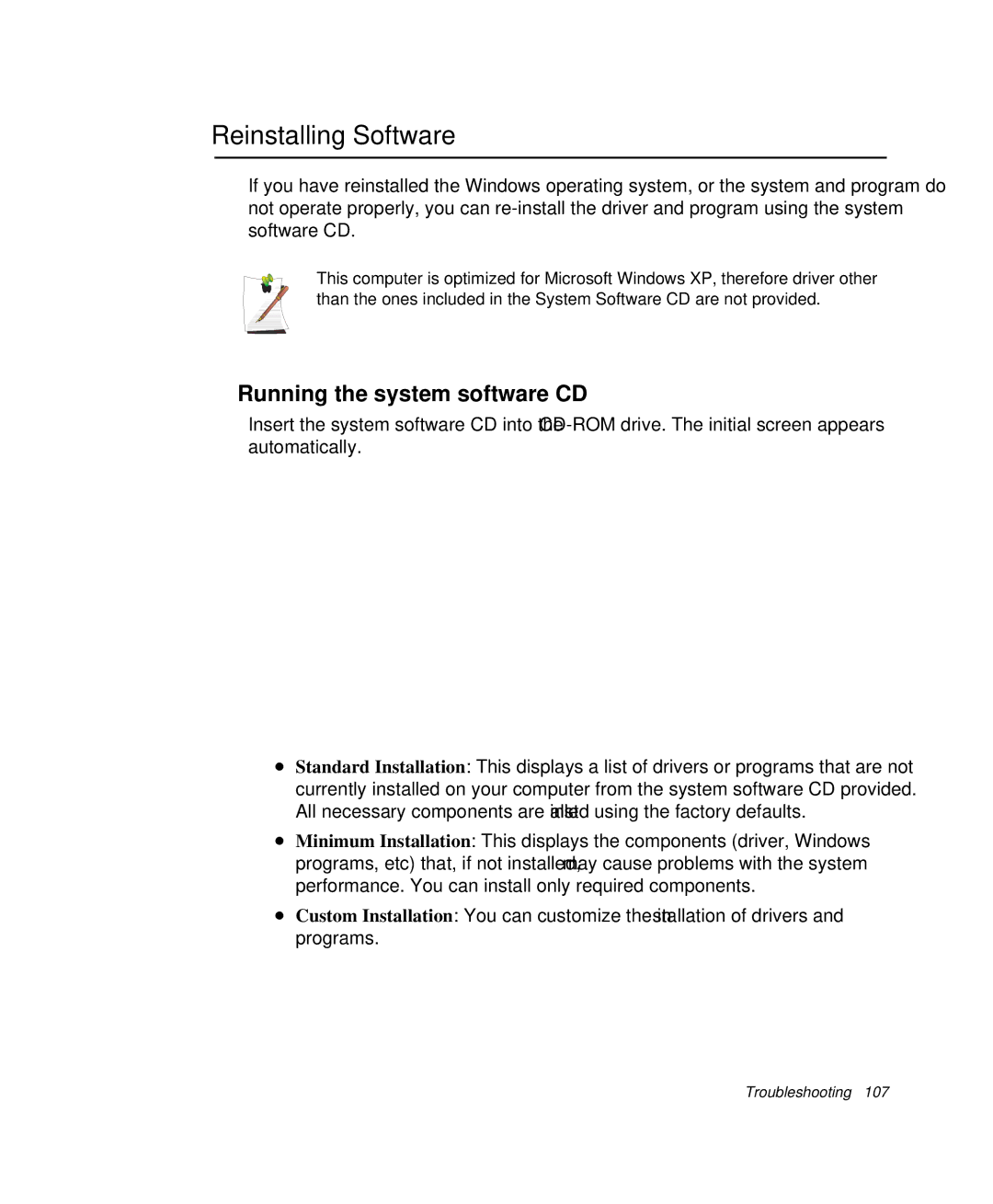 Samsung NP-P29R000/SEB, NP-P29K001/SEB manual Reinstalling Software, Running the system software CD 