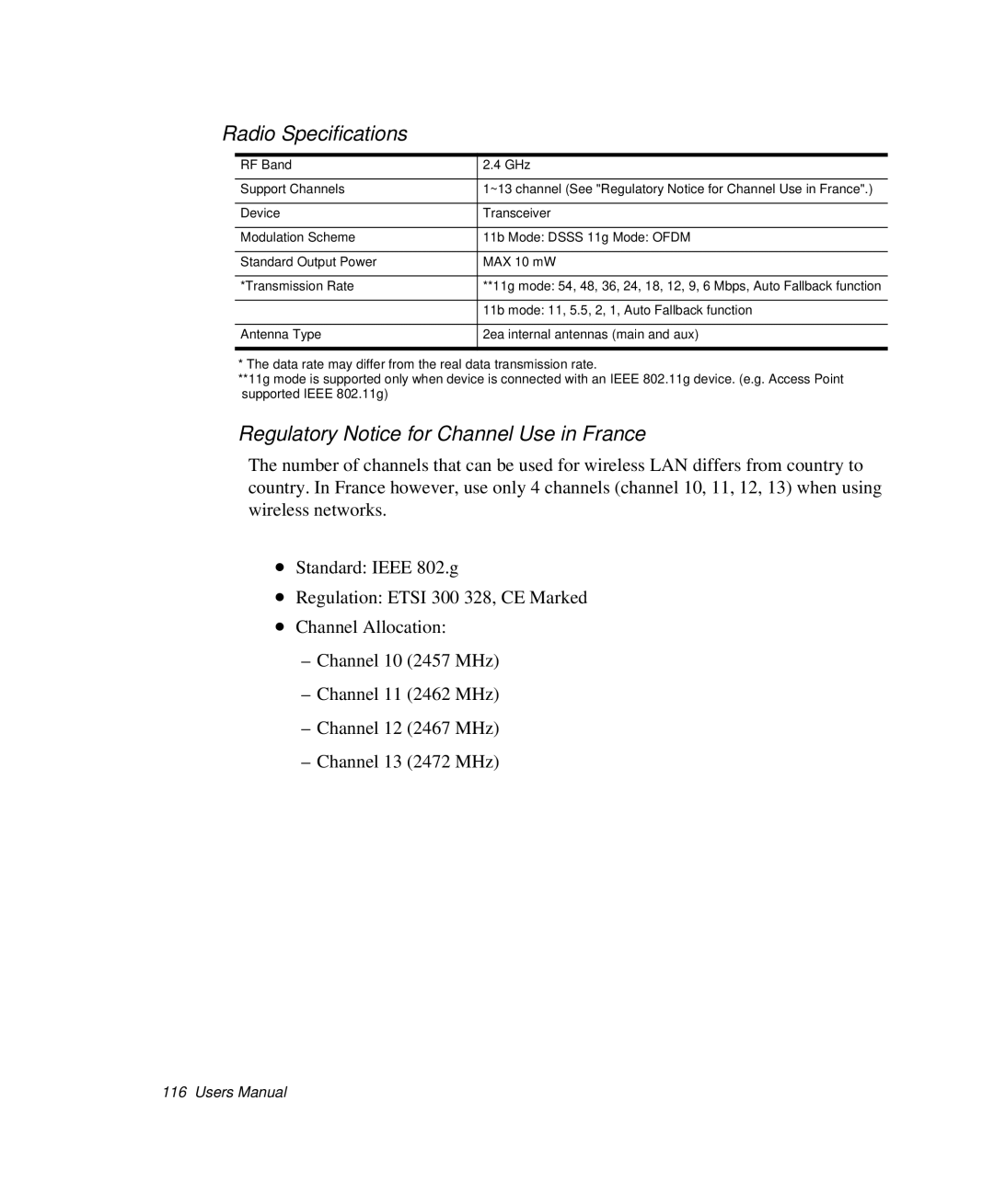 Samsung NP-P29K001/SEB, NP-P29R000/SEB manual Radio Specifications 