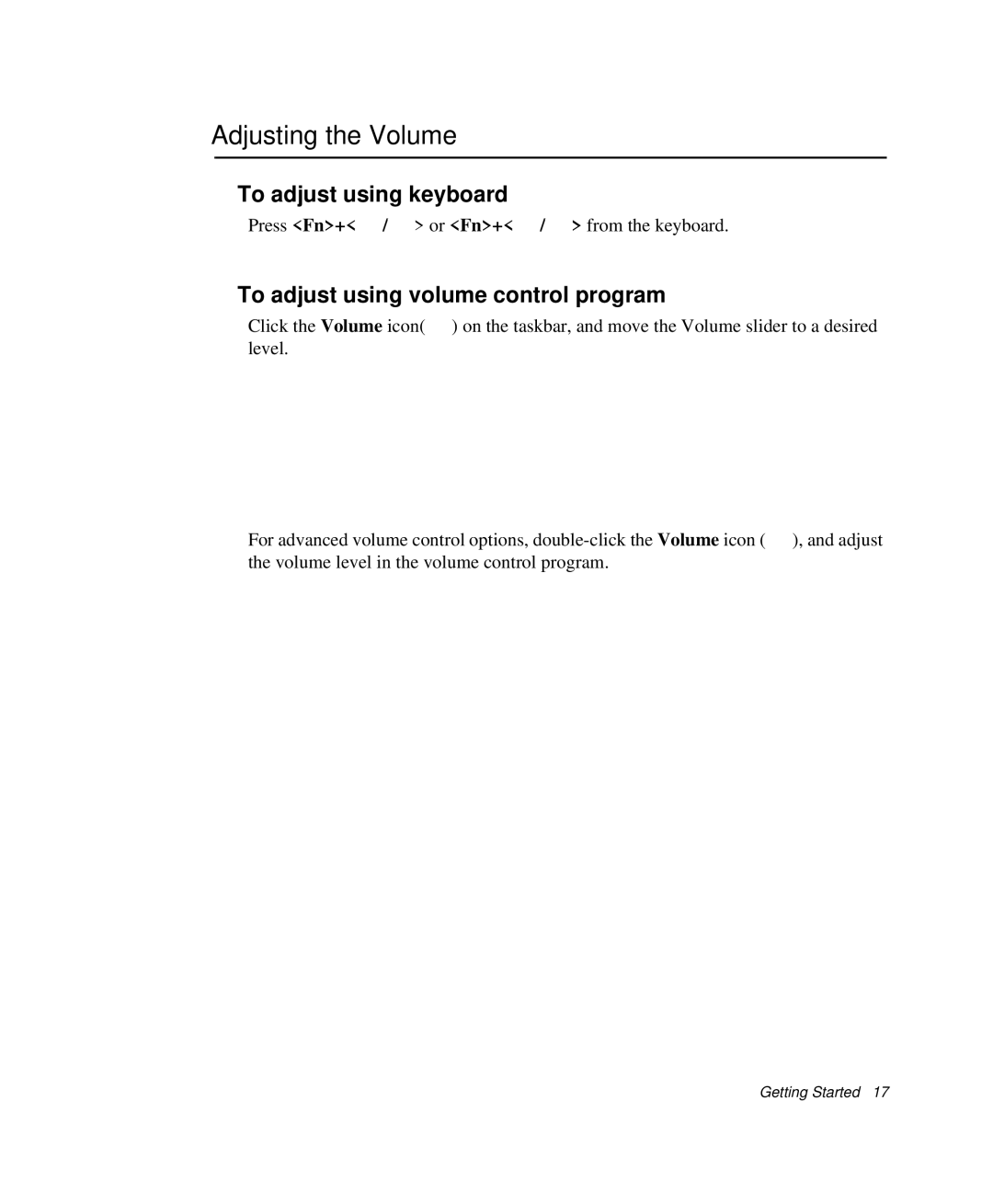 Samsung NP-P29R000/SEB manual Adjusting the Volume, To adjust using keyboard, To adjust using volume control program 