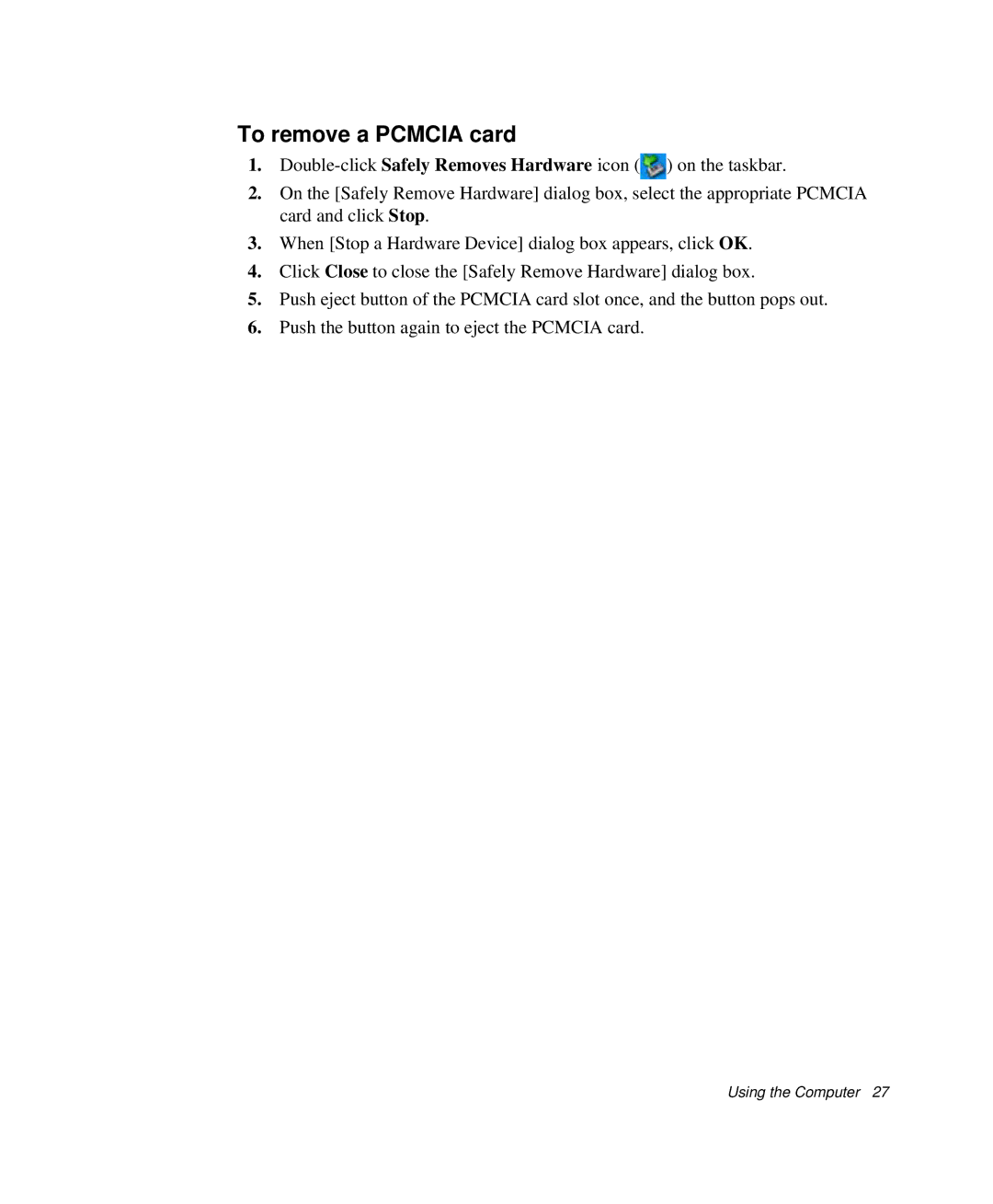 Samsung NP-P29R000/SEB, NP-P29K001/SEB manual To remove a Pcmcia card 