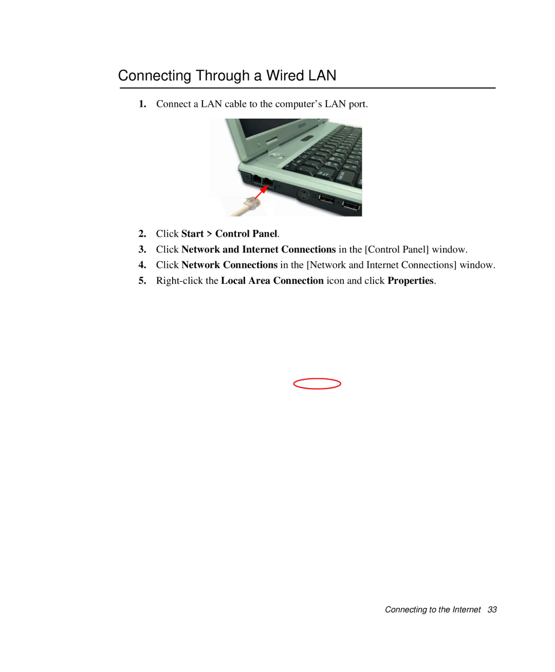 Samsung NP-P29R000/SEB, NP-P29K001/SEB manual Connecting Through a Wired LAN, Click Start Control Panel 