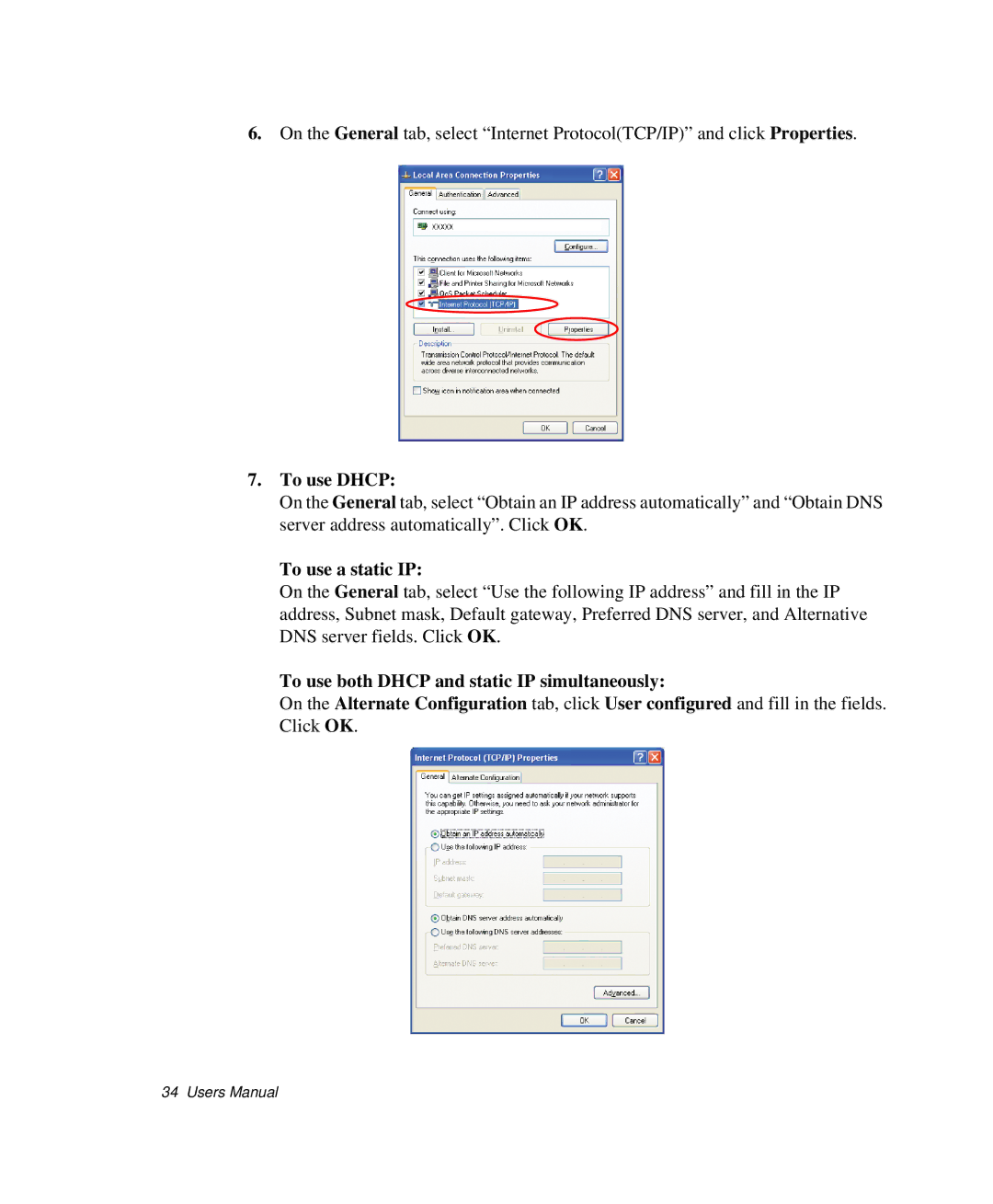 Samsung NP-P29K001/SEB, NP-P29R000/SEB manual To use Dhcp, To use a static IP, To use both Dhcp and static IP simultaneously 