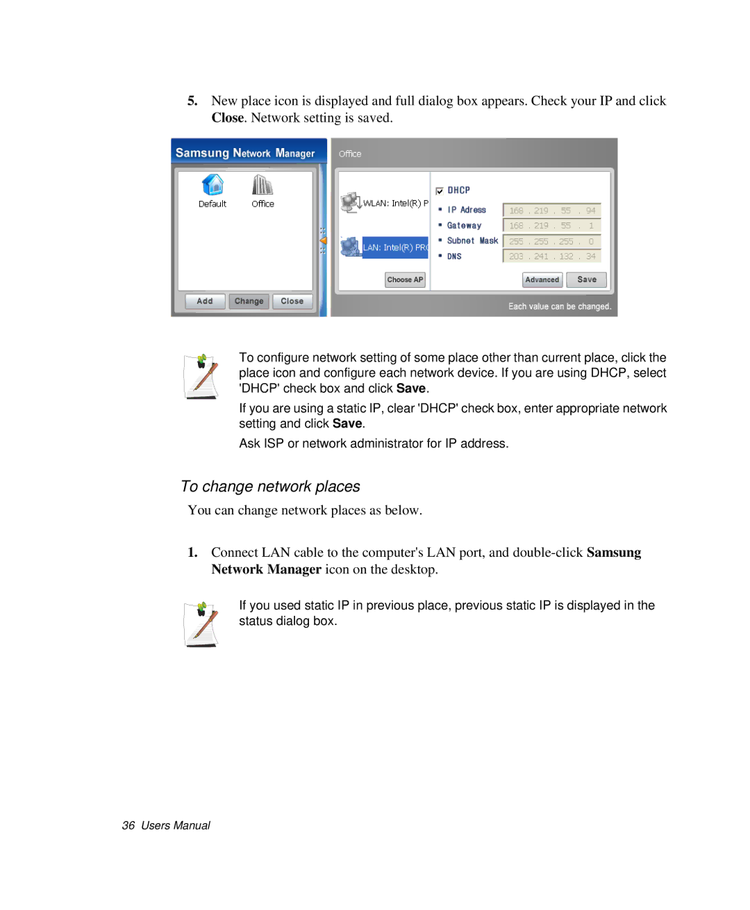 Samsung NP-P29K001/SEB, NP-P29R000/SEB manual To change network places 