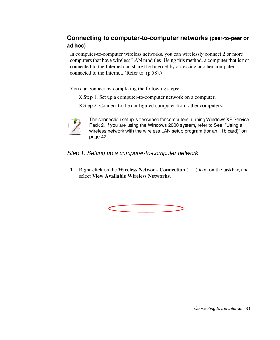 Samsung NP-P29R000/SEB, NP-P29K001/SEB manual Connecting to computer-to-computer networks peer-to-peer or 