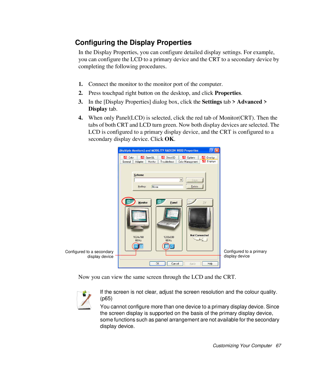 Samsung NP-P29R000/SEB, NP-P29K001/SEB manual Configuring the Display Properties 