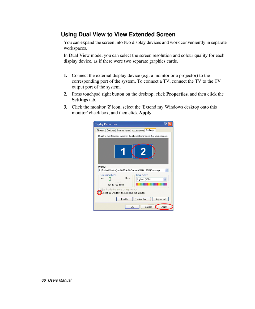 Samsung NP-P29K001/SEB, NP-P29R000/SEB manual Using Dual View to View Extended Screen 