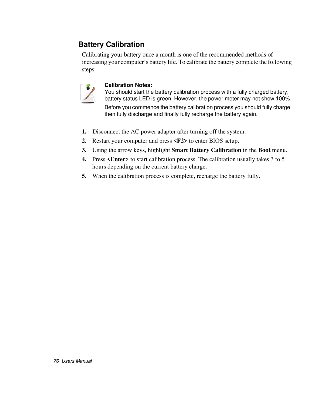 Samsung NP-P29K001/SEB, NP-P29R000/SEB manual Battery Calibration, Calibration Notes 