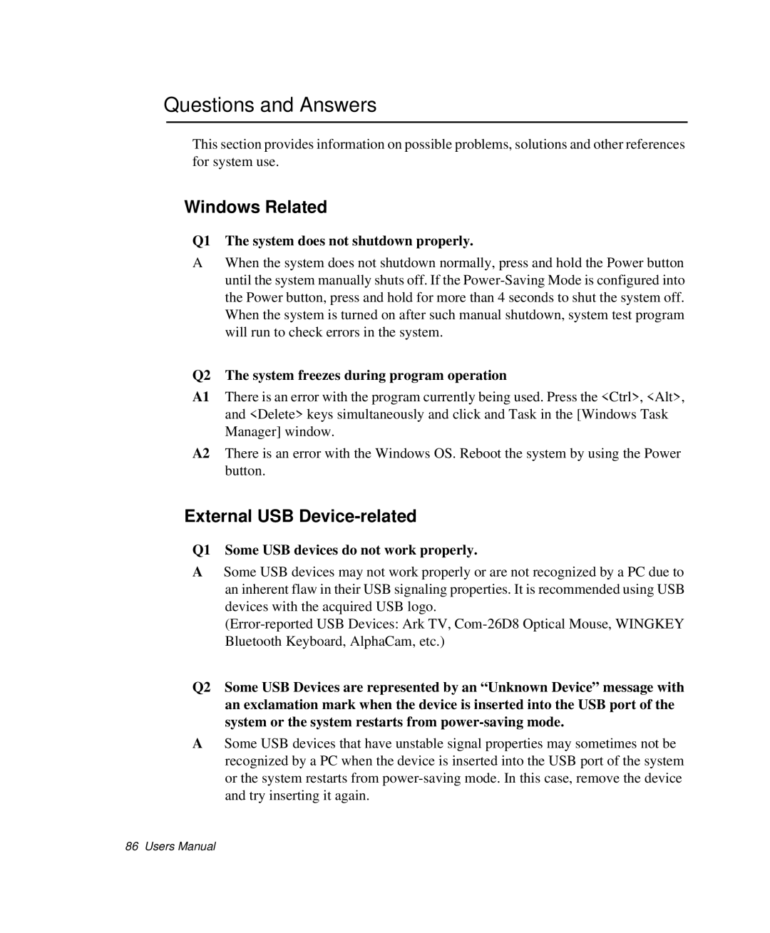 Samsung NP-P29K001/SEB, NP-P29R000/SEB manual Questions and Answers, Windows Related, External USB Device-related 