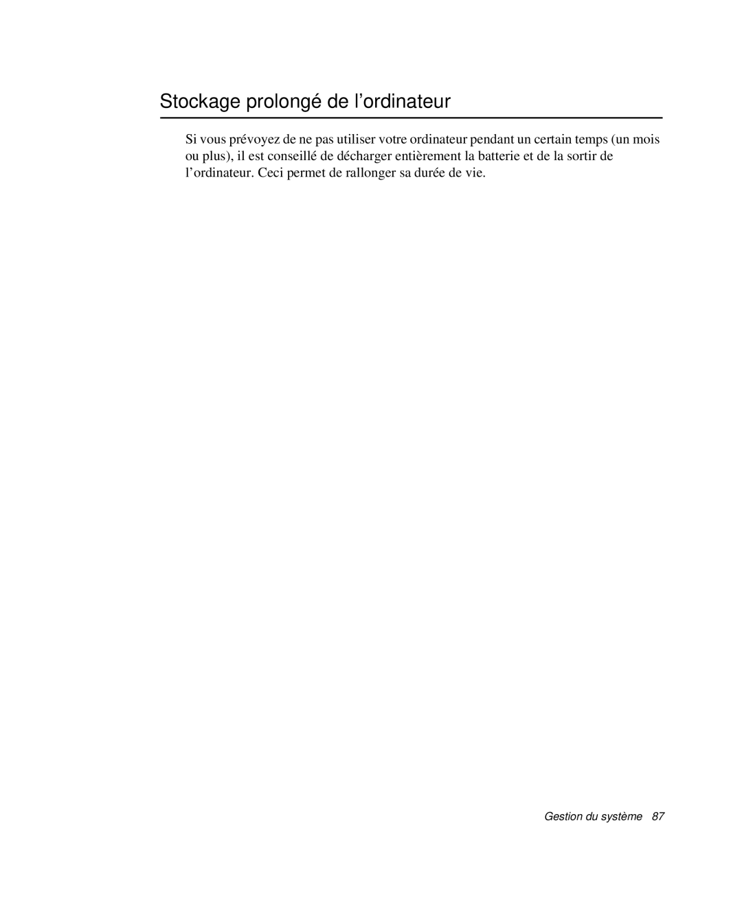 Samsung NP-P29K001/SEF, NP-P29R000/SEF, NP-P29R001/SEF manual Stockage prolongé de l’ordinateur 