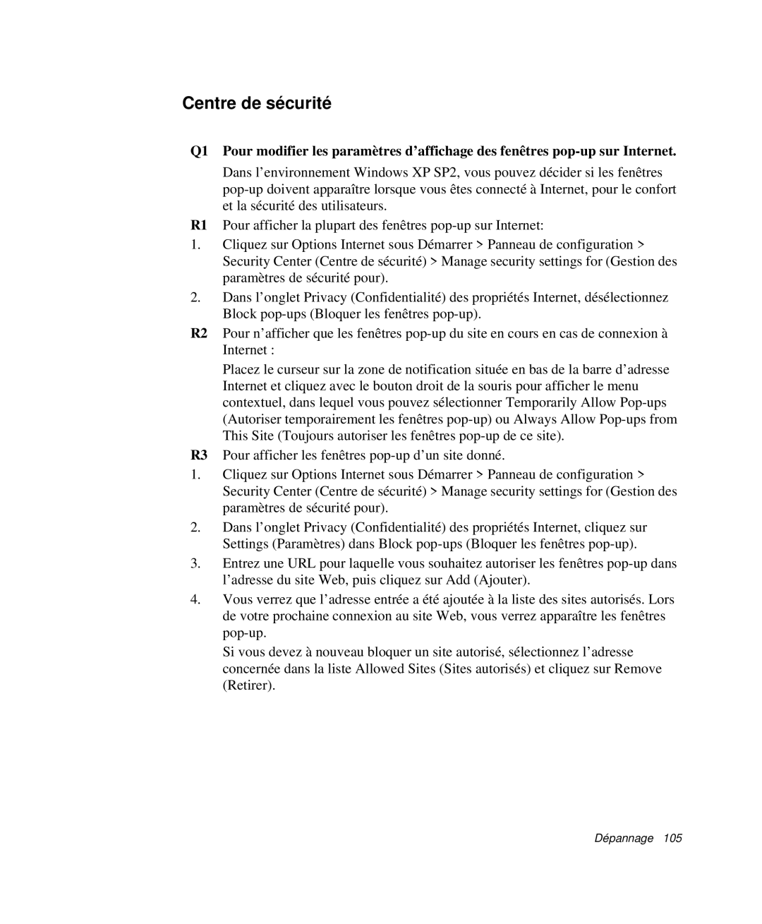 Samsung NP-P29K001/SEF, NP-P29R000/SEF, NP-P29R001/SEF manual Centre de sécurité 