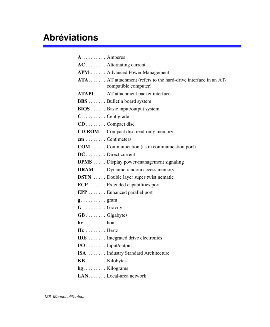 Samsung NP-P29K001/SEF, NP-P29R000/SEF, NP-P29R001/SEF manual Abréviations 