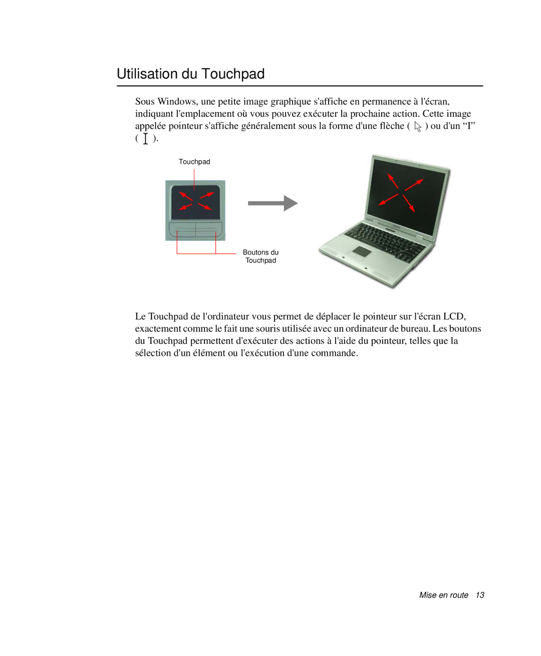 Samsung NP-P29R001/SEF, NP-P29R000/SEF, NP-P29K001/SEF manual Utilisation du Touchpad 