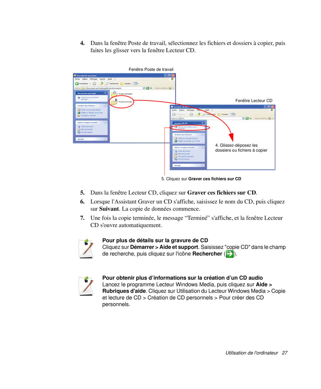 Samsung NP-P29K001/SEF, NP-P29R000/SEF, NP-P29R001/SEF manual Pour plus de détails sur la gravure de CD 