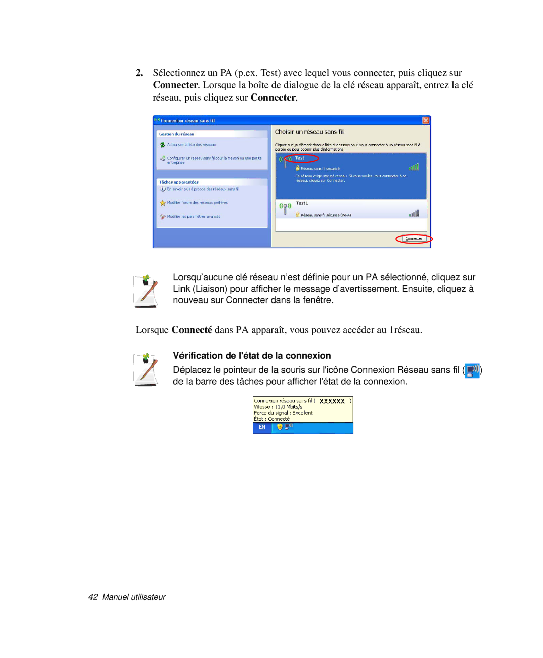 Samsung NP-P29K001/SEF, NP-P29R000/SEF, NP-P29R001/SEF manual Vérification de létat de la connexion 