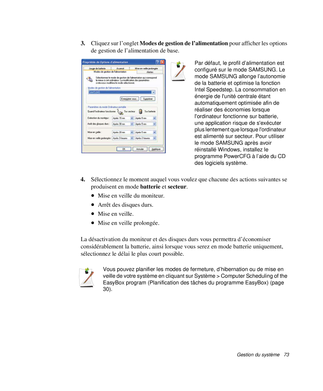 Samsung NP-P29R001/SEF, NP-P29R000/SEF, NP-P29K001/SEF manual Gestion du système 