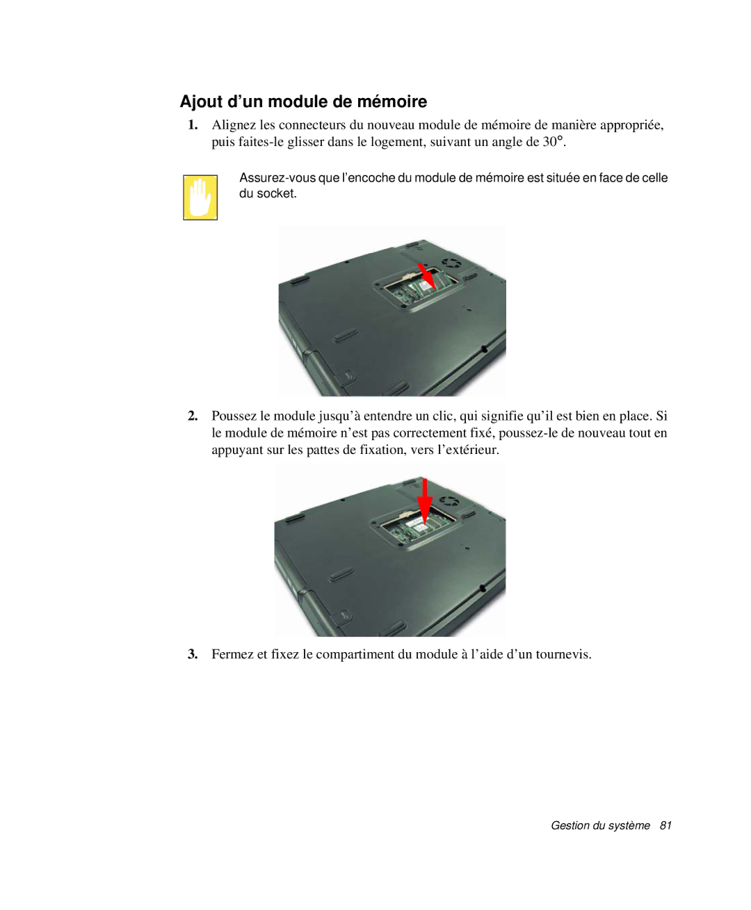 Samsung NP-P29K001/SEF, NP-P29R000/SEF, NP-P29R001/SEF manual Ajout d’un module de mémoire 