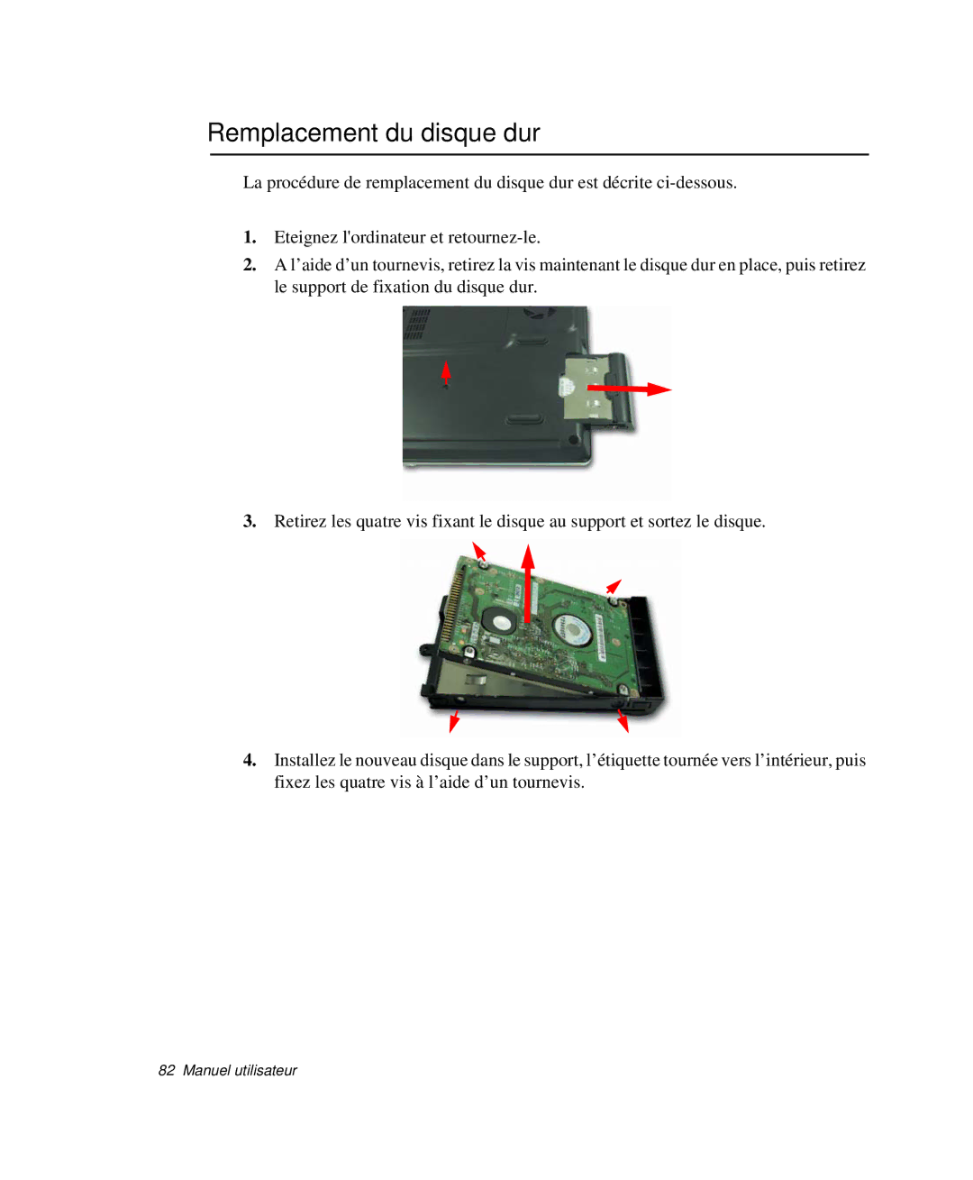 Samsung NP-P29R001/SEF, NP-P29R000/SEF, NP-P29K001/SEF manual Remplacement du disque dur 