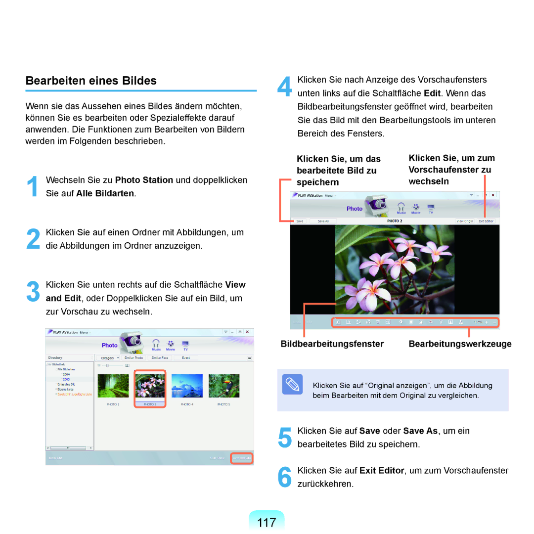 Samsung NP-P400-RA02DE, NP-P400-RA01DE manual 117, Bearbeiten eines Bildes, Klicken Sie, um das 