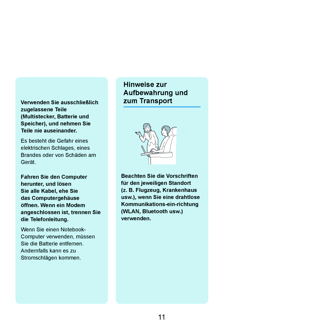 Samsung NP-P400-RA02DE, NP-P400-RA01DE manual Hinweise zur Aufbewahrung und zum Transport 