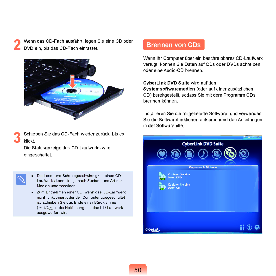 Samsung NP-P400-RA01DE, NP-P400-RA02DE manual Brennen von CDs 