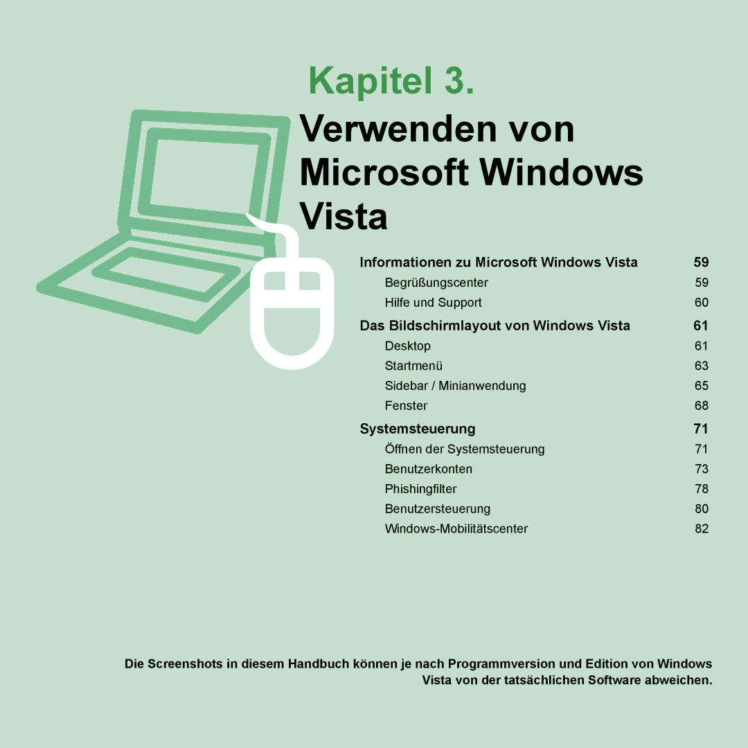 Samsung NP-P400-RA01DE, NP-P400-RA02DE manual Kapitel 3. Verwenden von Microsoft Windows Vista 