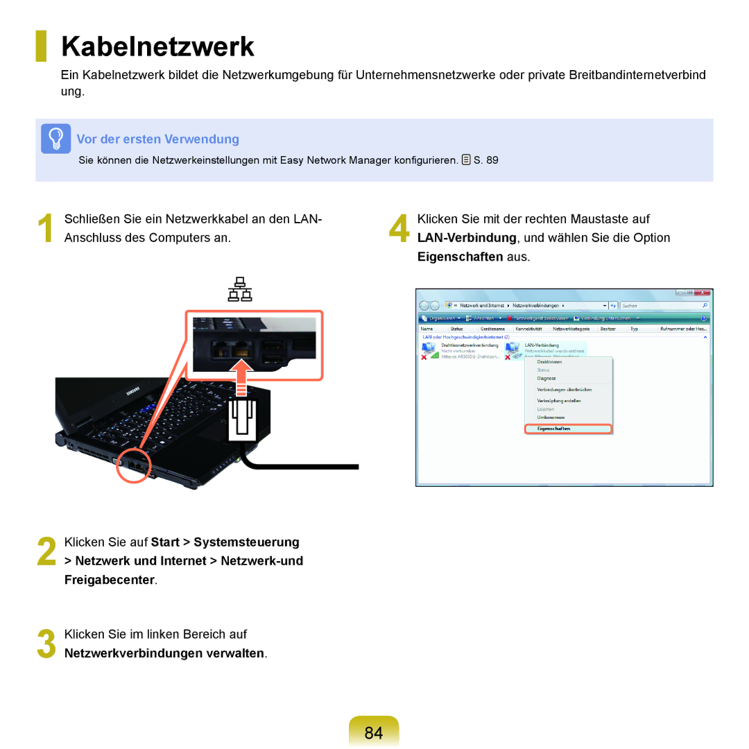 Samsung NP-P400-RA01DE, NP-P400-RA02DE manual Kabelnetzwerk, Eigenschaften aus 