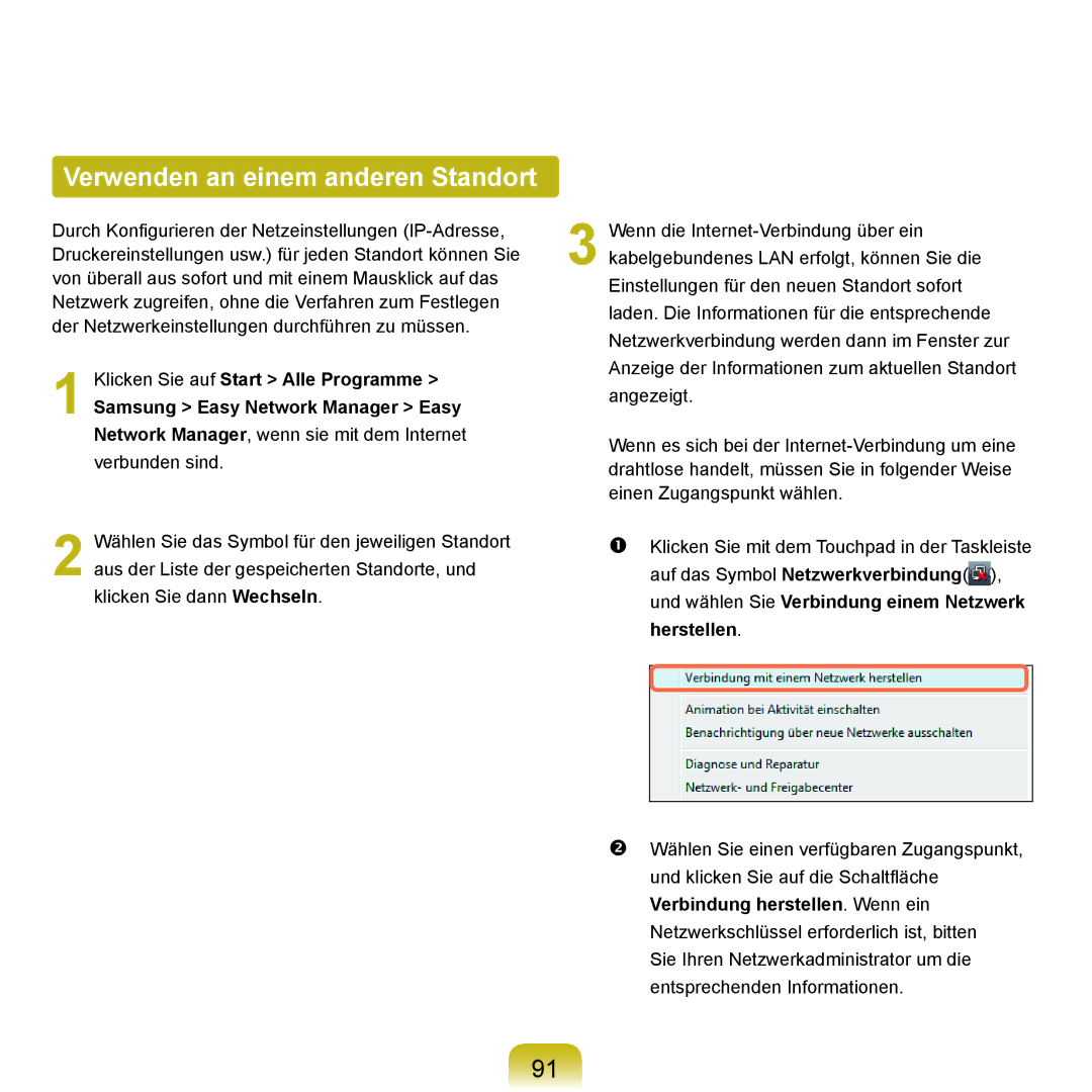 Samsung NP-P400-RA02DE, NP-P400-RA01DE manual Verwenden an einem anderen Standort 