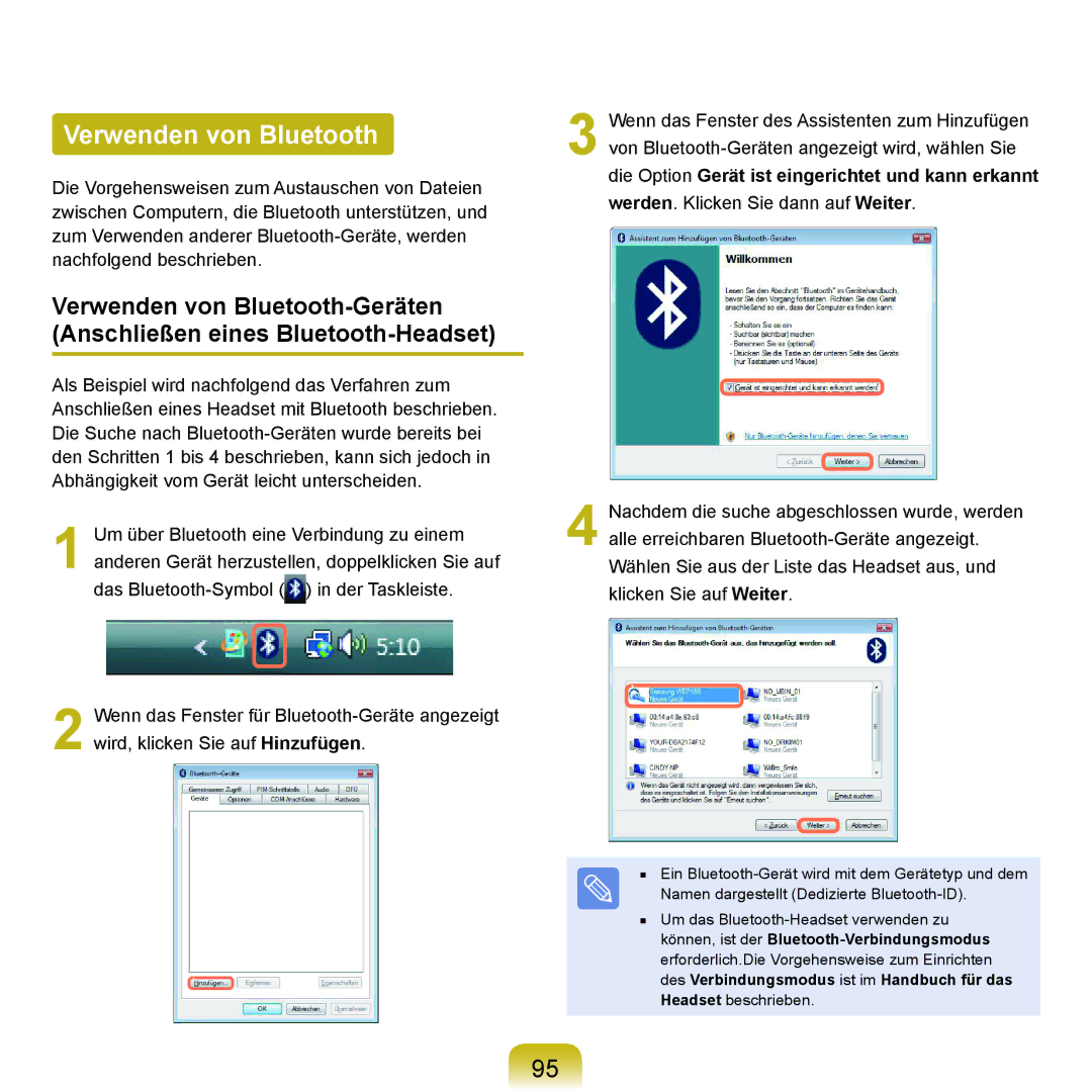 Samsung NP-P400-RA02DE, NP-P400-RA01DE manual Verwenden von Bluetooth 