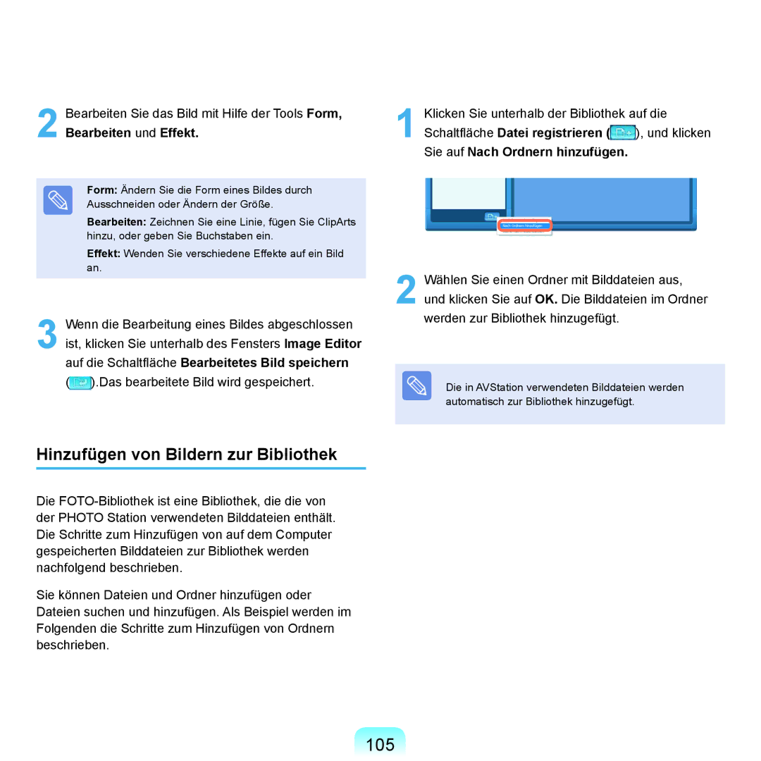 Samsung NP-P400-RA02DE, NP-P400-RA01DE manual 105, Hinzufügen von Bildern zur Bibliothek 