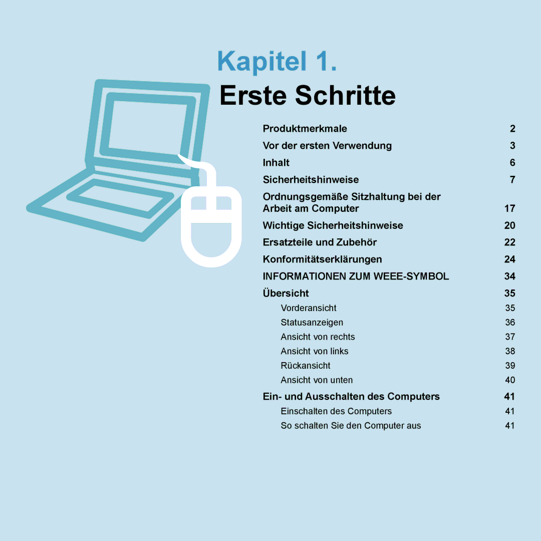 Samsung NP-P400-RA02DE, NP-P400-RA01DE manual Kapitel, Einschalten des Computers So schalten Sie den Computer aus 