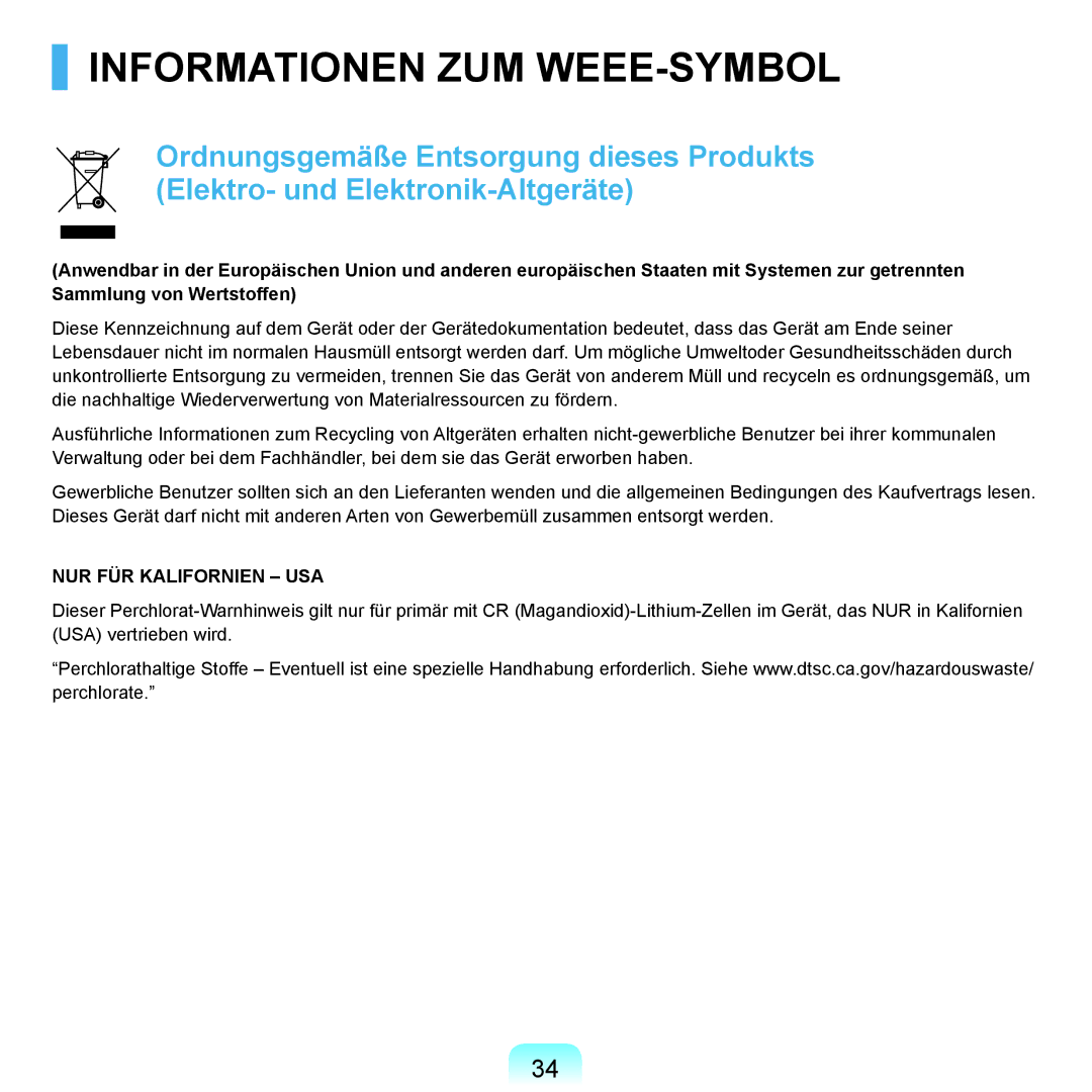 Samsung NP-P400-RA01DE, NP-P400-RA02DE manual Informationen ZUM WEEE-SYMBOL 