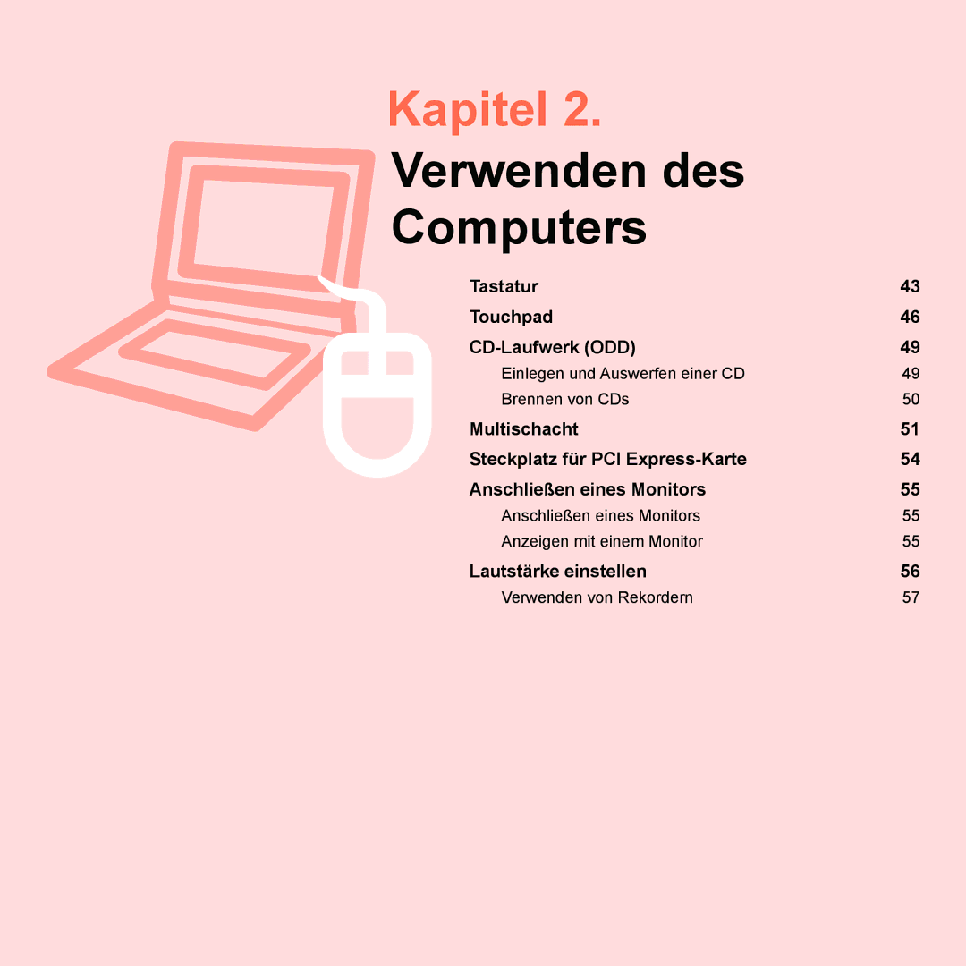 Samsung NP-P400-RA01DE, NP-P400-RA02DE manual Einlegen und Auswerfen einer CD Brennen von CDs, Verwenden von Rekordern 