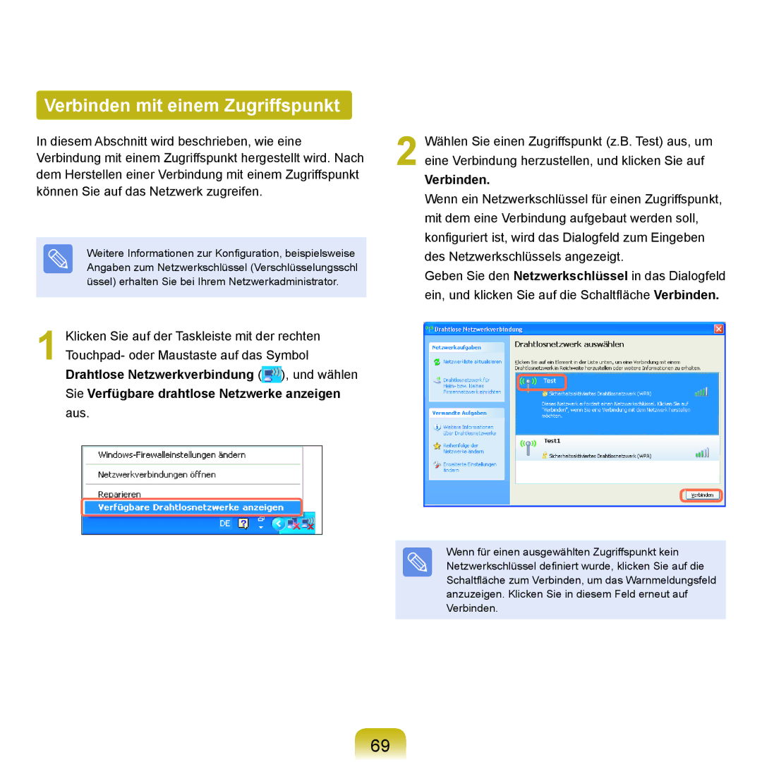 Samsung NP-P400-RA02DE, NP-P400-RA01DE manual Verbinden mit einem Zugriffspunkt 