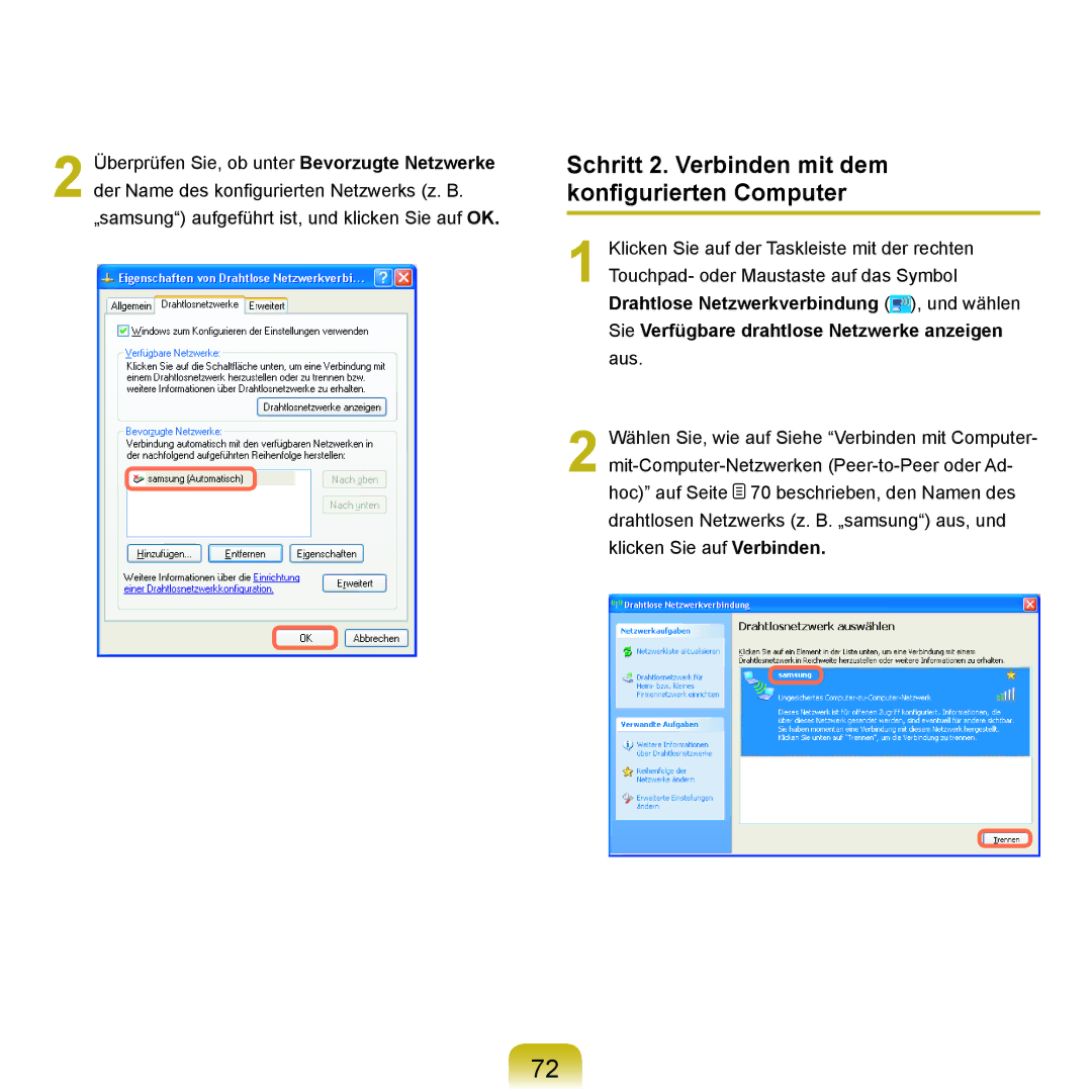 Samsung NP-P400-RA01DE, NP-P400-RA02DE manual Schritt 2. Verbinden mit dem konfigurierten Computer 