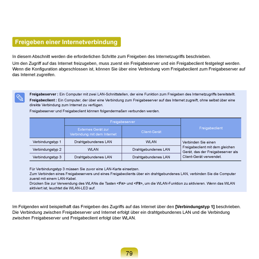 Samsung NP-P400-RA02DE, NP-P400-RA01DE manual Freigeben einer Internetverbindung 