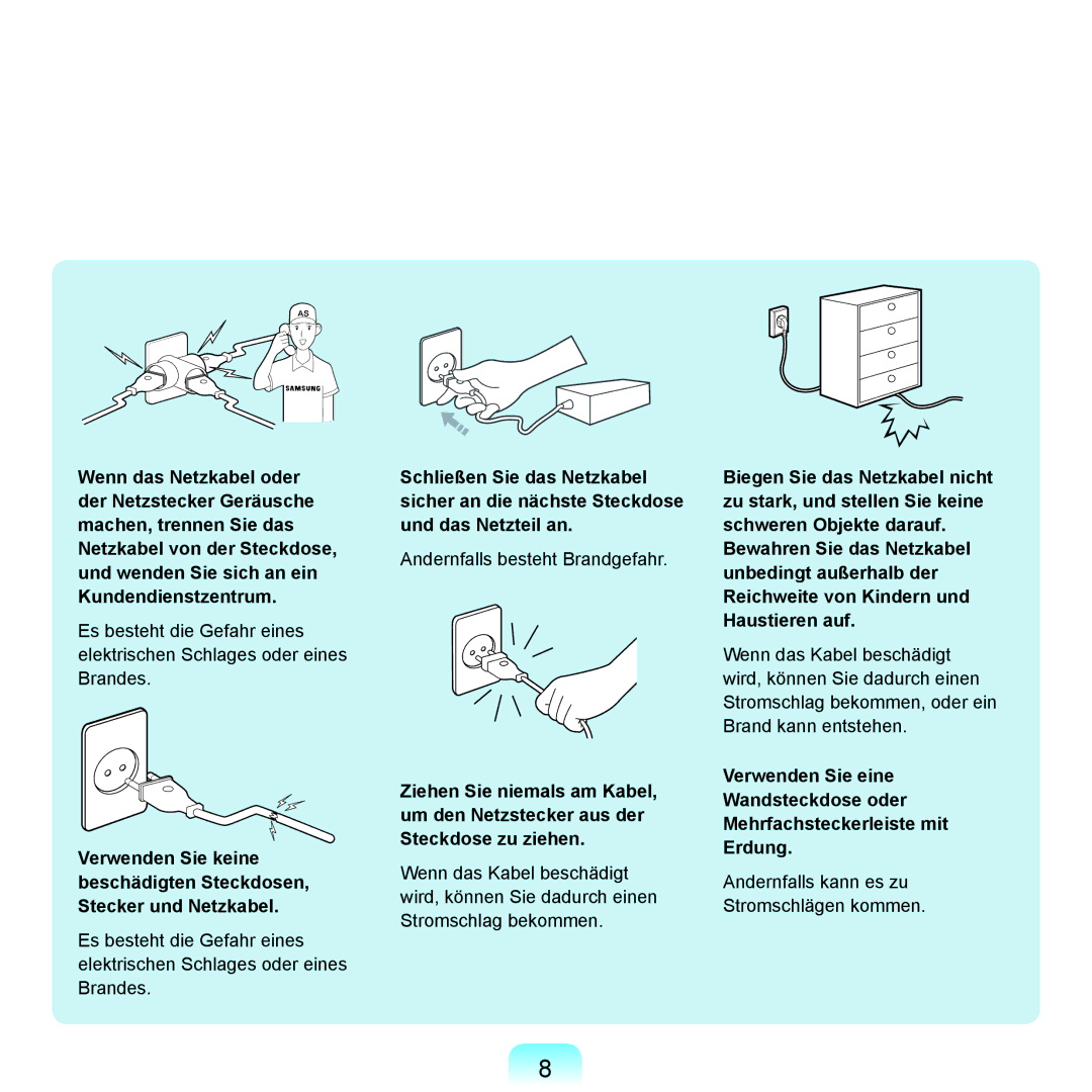 Samsung NP-P400-RA01DE, NP-P400-RA02DE manual Andernfalls besteht Brandgefahr 