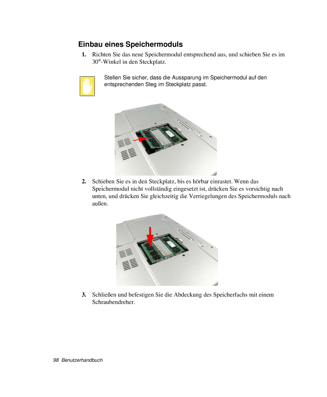 Samsung NP-P40TV04/SEG, NP-P40TV03/SEG, NP-P40CV01/SEG manual Einbau eines Speichermoduls 