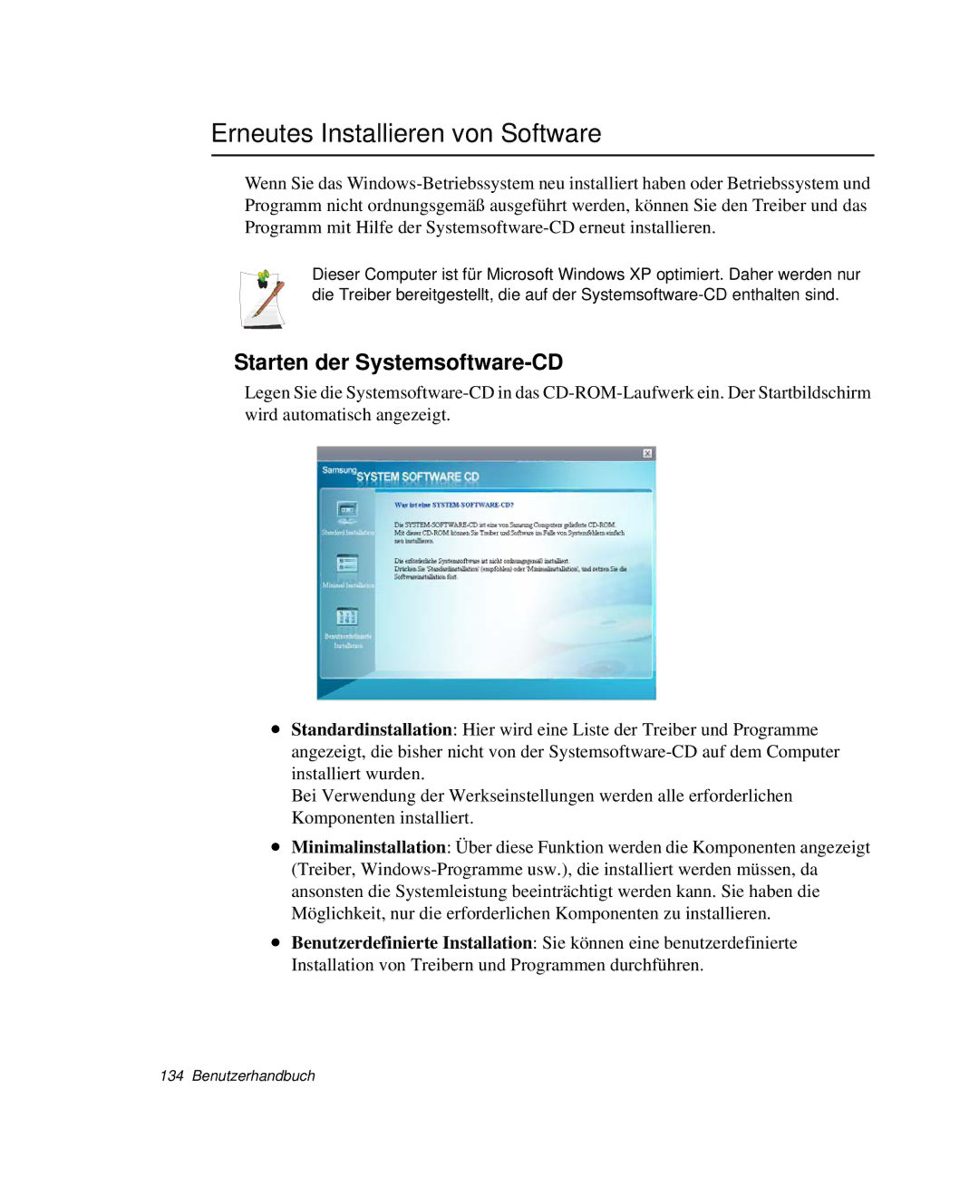 Samsung NP-P40TV04/SEG, NP-P40TV03/SEG, NP-P40CV01/SEG Erneutes Installieren von Software, Starten der Systemsoftware-CD 