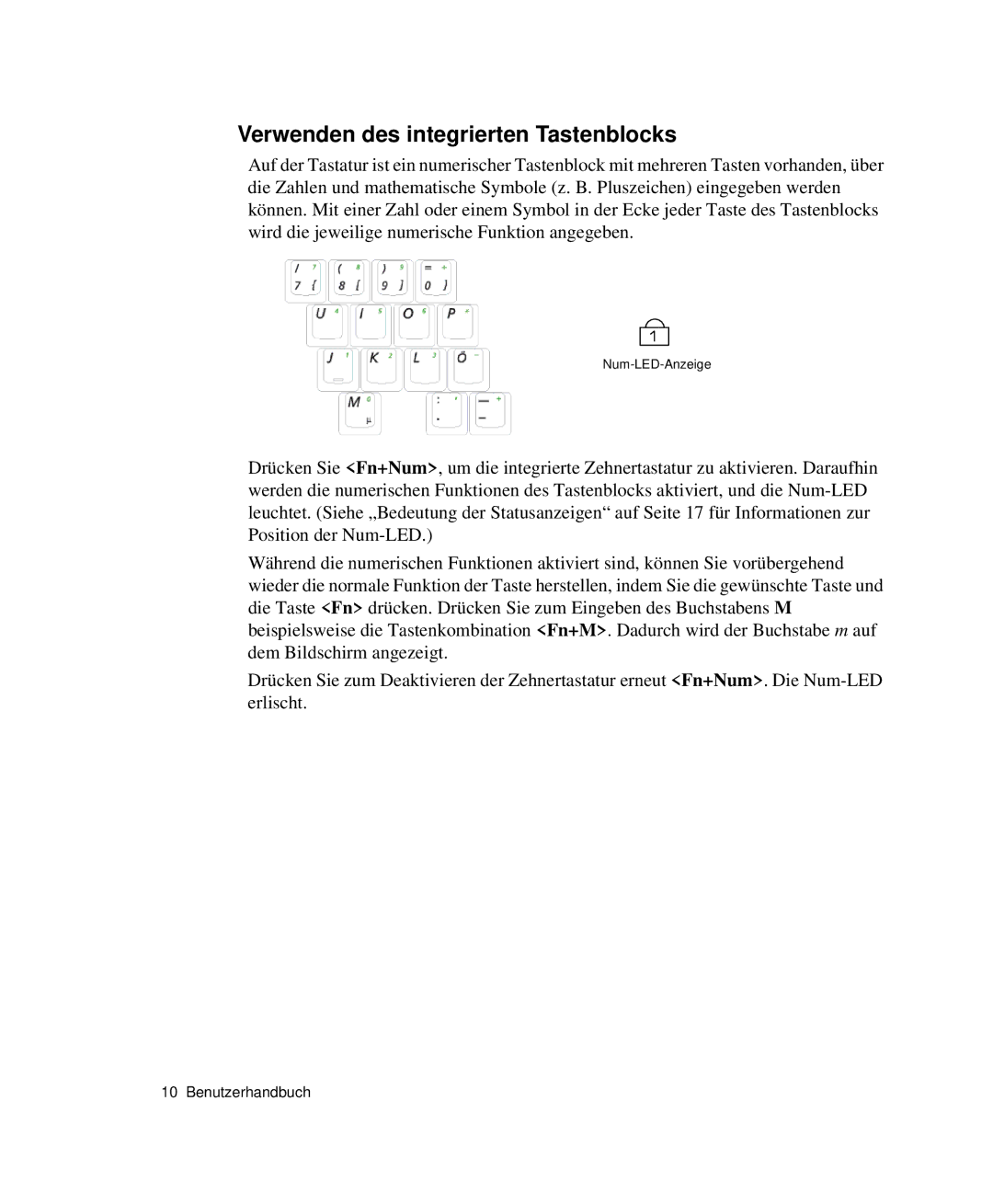 Samsung NP-P40CV01/SEG, NP-P40TV04/SEG, NP-P40TV03/SEG manual Verwenden des integrierten Tastenblocks 