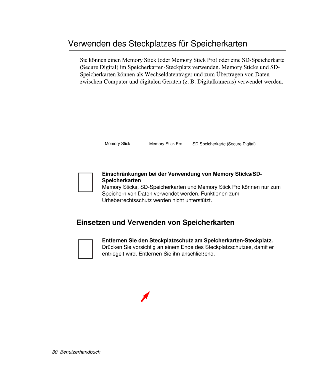 Samsung NP-P40TV03/SEG manual Verwenden des Steckplatzes für Speicherkarten, Einsetzen und Verwenden von Speicherkarten 