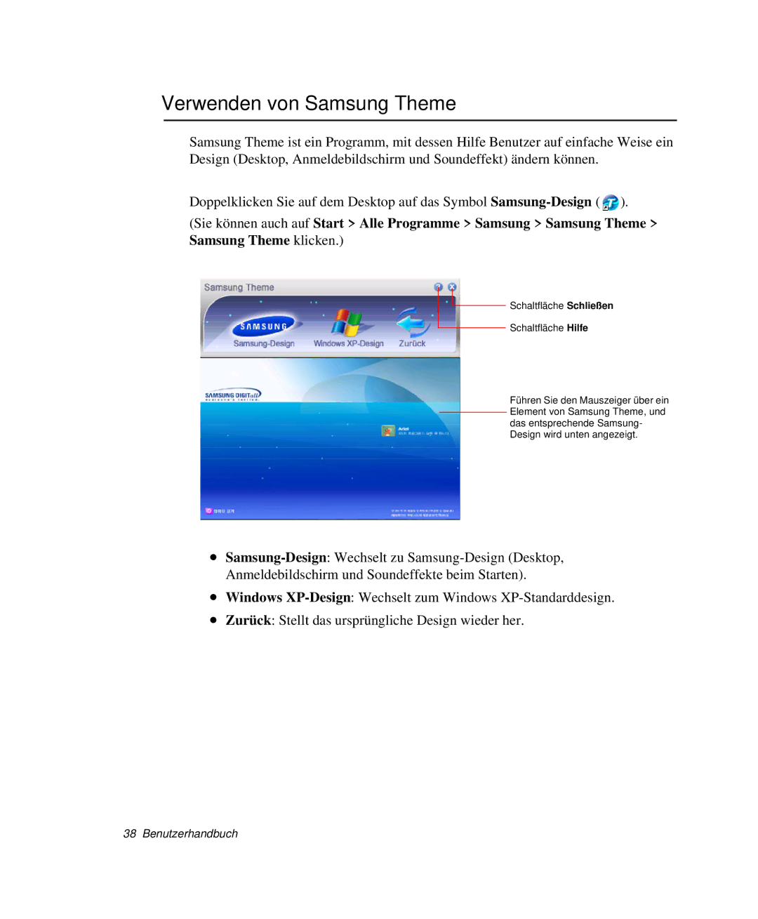 Samsung NP-P40TV04/SEG, NP-P40TV03/SEG, NP-P40CV01/SEG manual Verwenden von Samsung Theme 