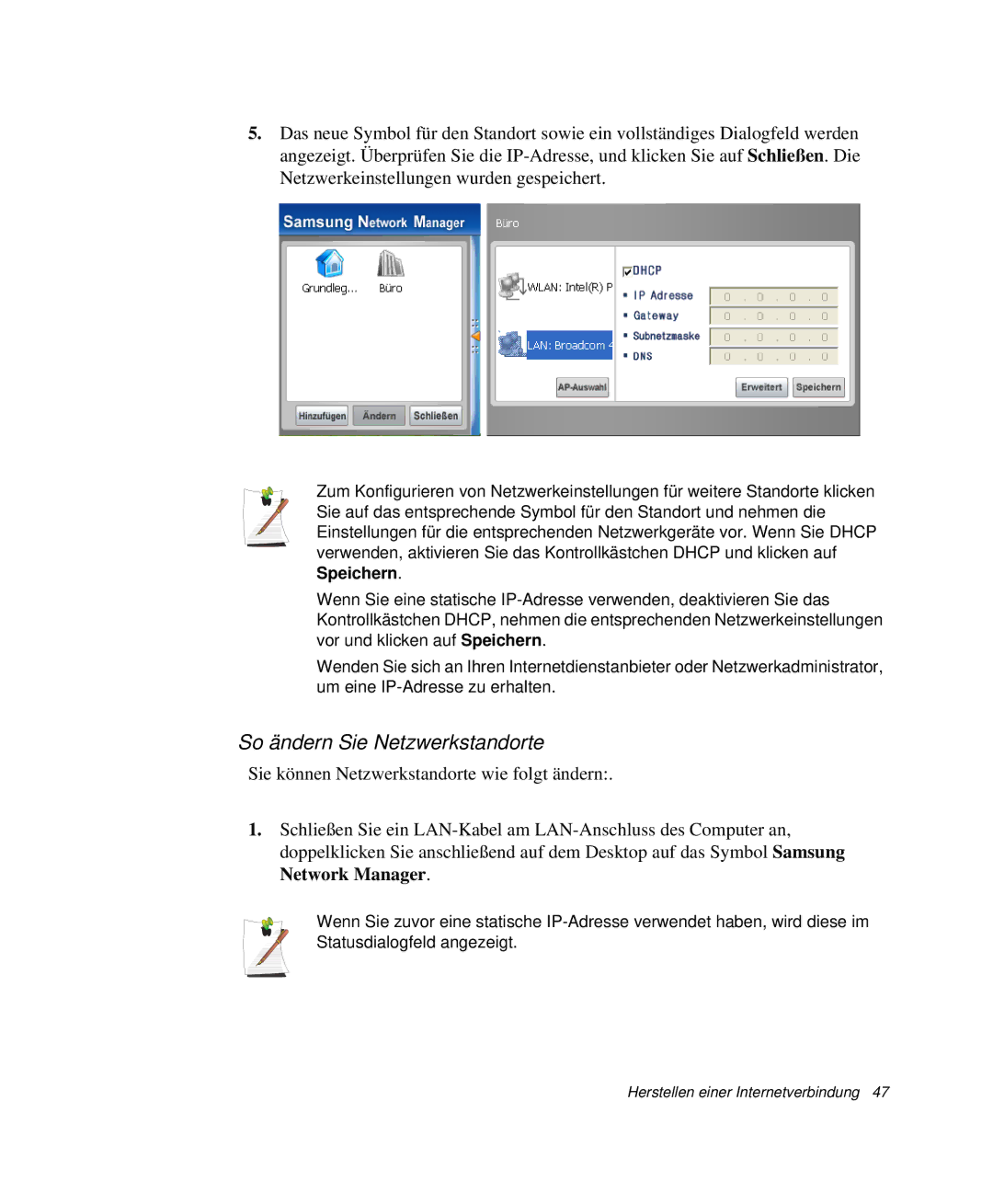 Samsung NP-P40TV04/SEG, NP-P40TV03/SEG, NP-P40CV01/SEG manual So ändern Sie Netzwerkstandorte 