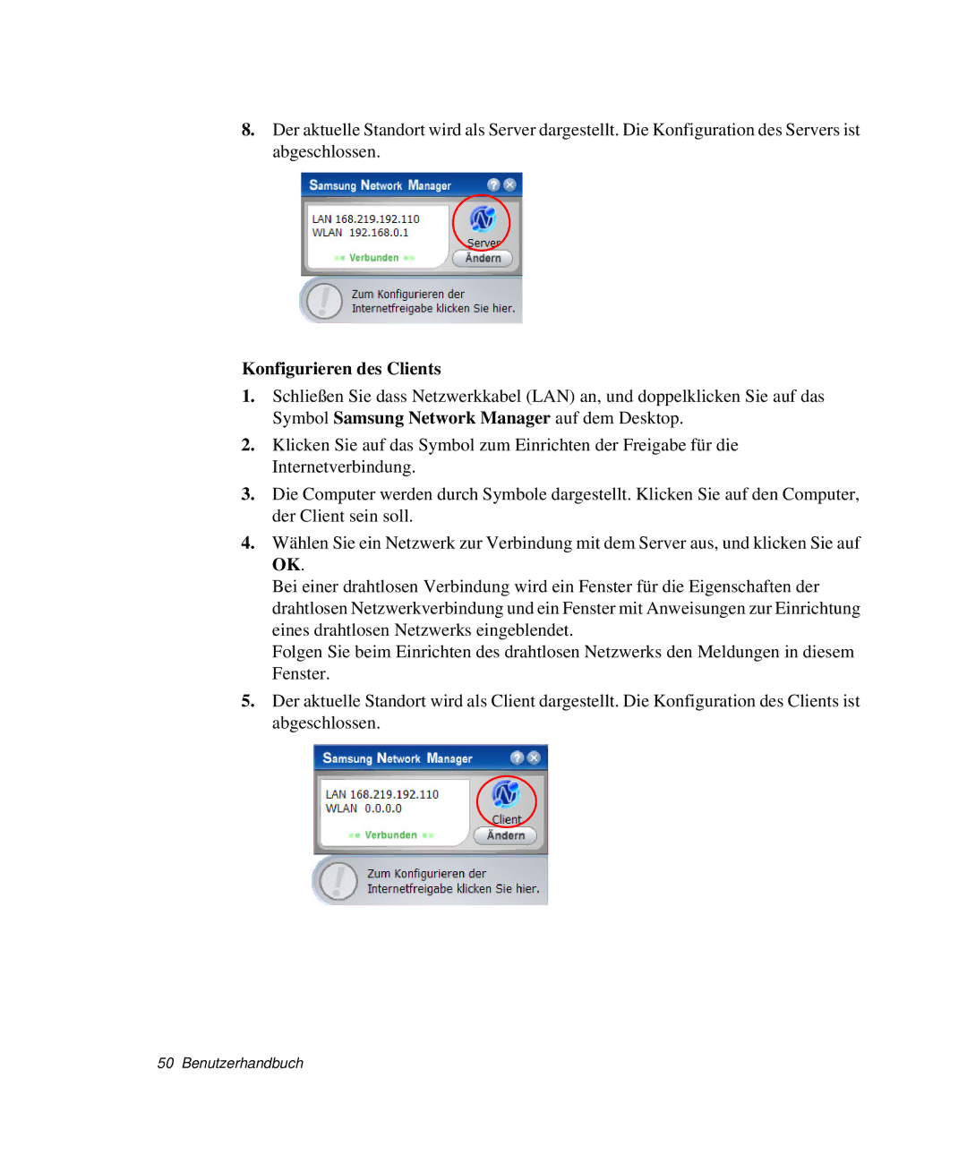 Samsung NP-P40TV04/SEG, NP-P40TV03/SEG, NP-P40CV01/SEG manual Konfigurieren des Clients 