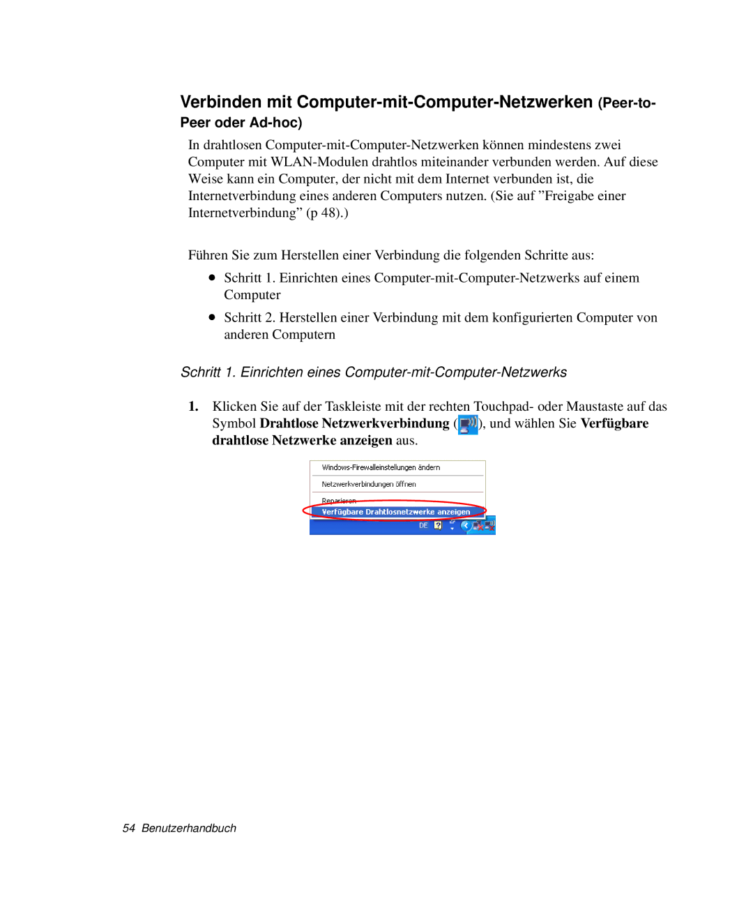 Samsung NP-P40TV03/SEG, NP-P40TV04/SEG manual Verbinden mit Computer-mit-Computer-Netzwerken Peer-to, Peer oder Ad-hoc 