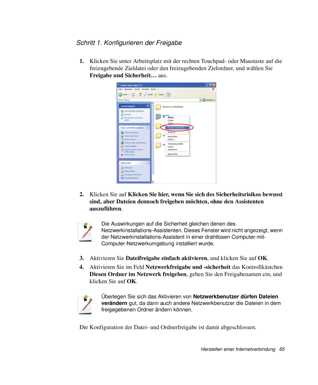 Samsung NP-P40TV04/SEG, NP-P40TV03/SEG, NP-P40CV01/SEG manual Schritt 1. Konfigurieren der Freigabe 