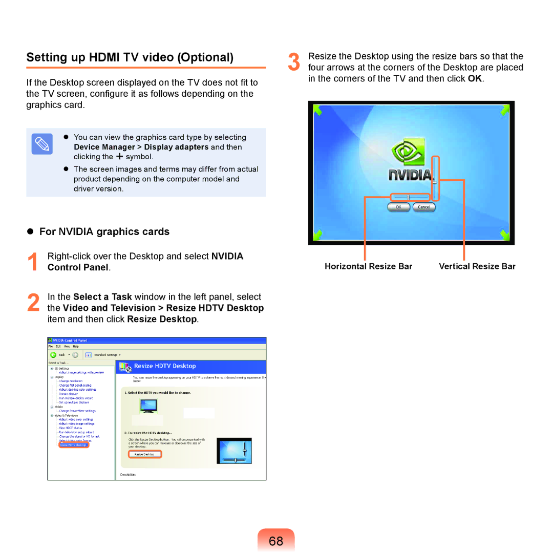 Samsung NP-P580-JA03DE, NP-P480-JS02DE, NP-X125-JA01AT manual Setting up Hdmi TV video Optional,  For Nvidia graphics cards 