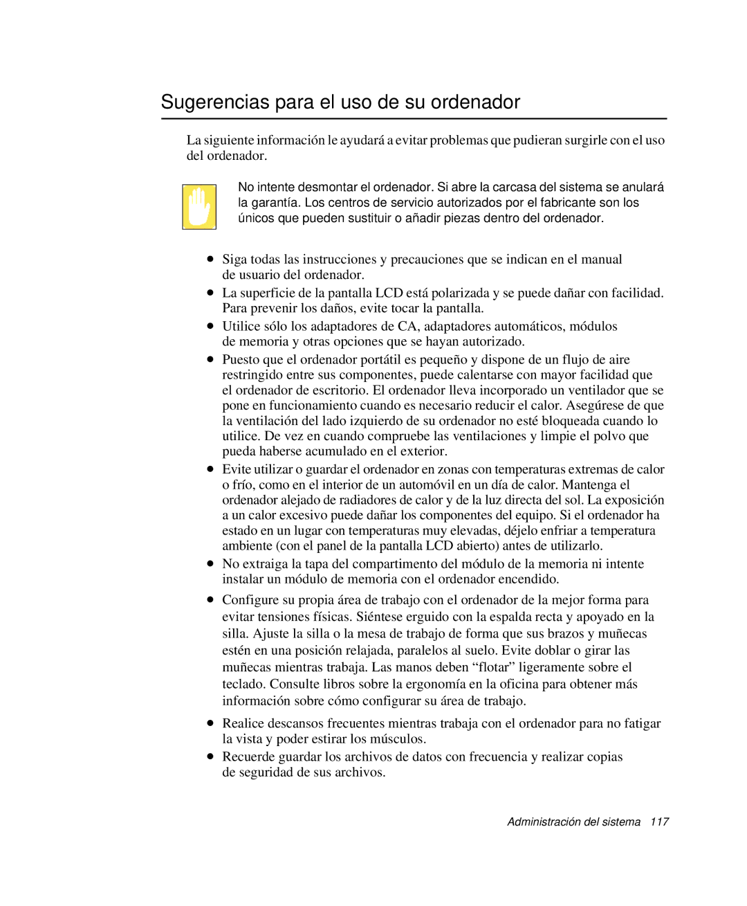 Samsung NP-P50K000/SES, NP-P50KV00/SES, NP-P50CV02/SES, NP-P50CV01/SES manual Sugerencias para el uso de su ordenador 