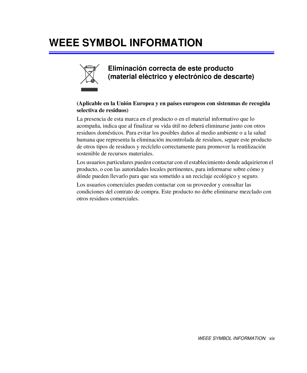 Samsung NP-P50T000/SES, NP-P50KV00/SES, NP-P50K000/SES, NP-P50CV02/SES, NP-P50CV01/SES manual Weee Symbol Information 