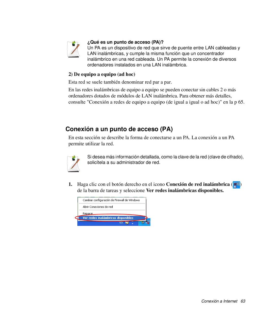 Samsung NP-P50CV02/SES manual Conexión a un punto de acceso PA, De equipo a equipo ad hoc, ¿Qué es un punto de acceso PA? 